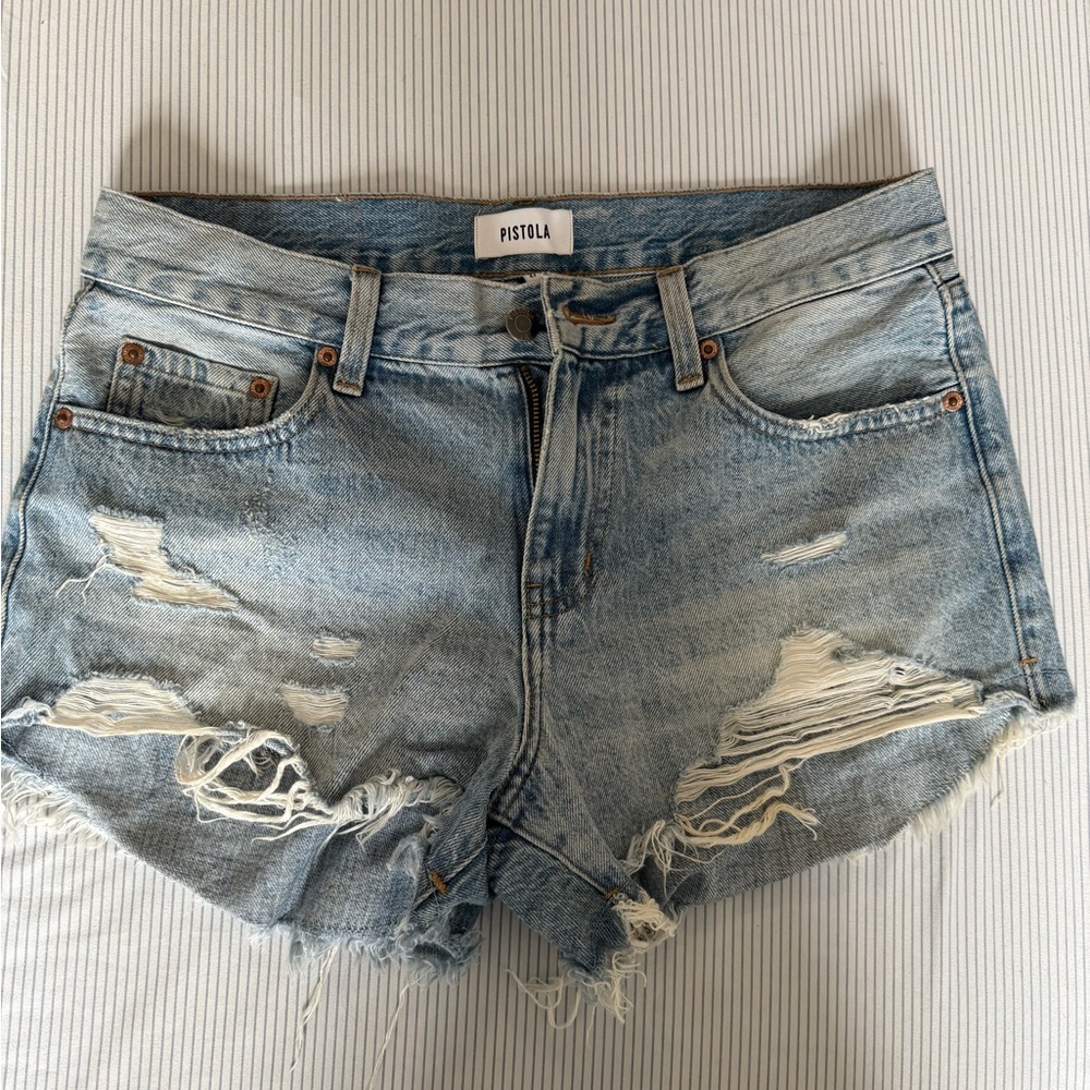Pistola Women's Distressed Denim Shorts - Light Blue